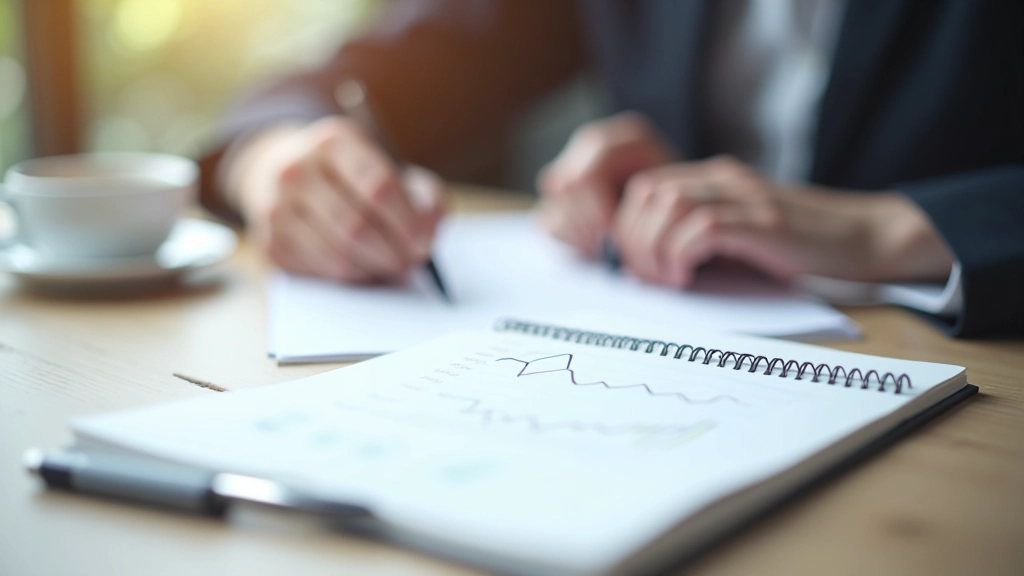 Piezīmju grāmatiņa ar augšanas diagrammu un mērķu sarakstu karjeras plānošanai
